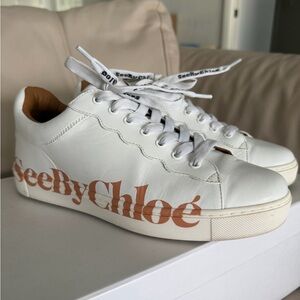 Chloe White and Brown Logo Sneakers